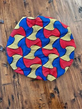Vibrant Patterned Satin Lined Bonnet- Red, Blue, Yellow